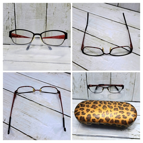 Guess Y2K Eyeglasses Rx Full-Rim Metal Oval Two Tone Frames Leopard Print Case - Picture 7 of 10